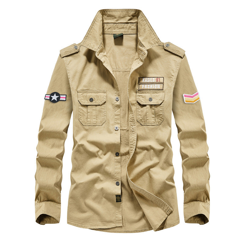 Chemise utilitaire à manches longues pour hommes avec poches poitrine, épaulettes et patchs décoratifs Echo Archiv