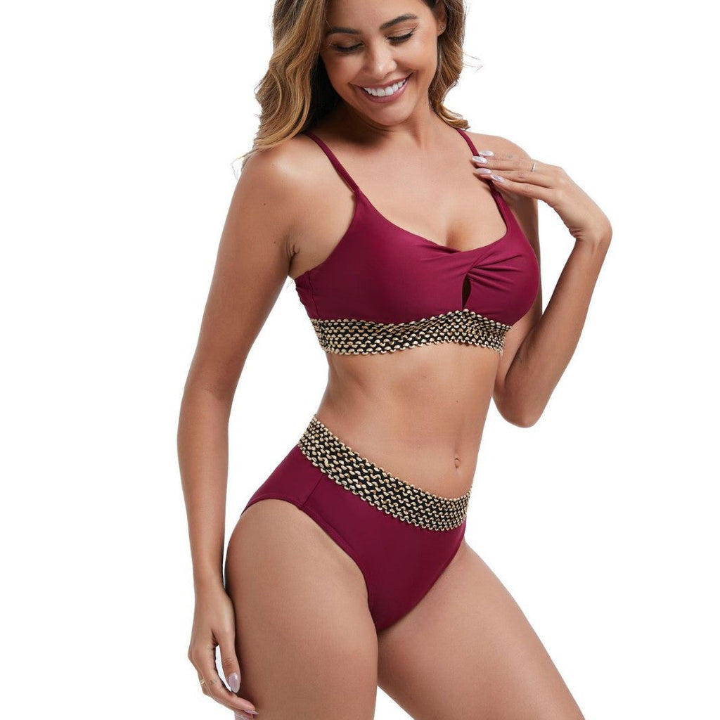 Ensemble de bikini taille haute pour femmes avec détail de nœud décoratif R&B