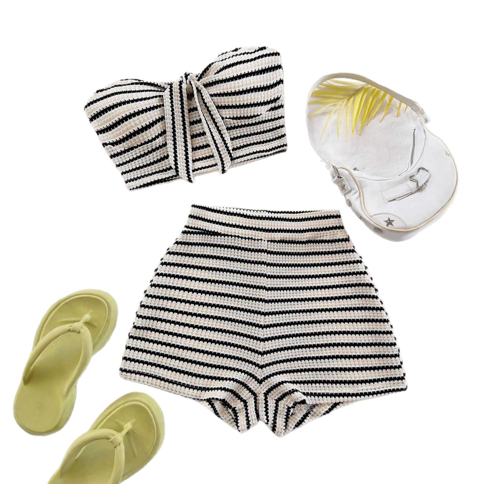 Ensemble top bandeau et short pour femmes avec motif rayé marin R&B