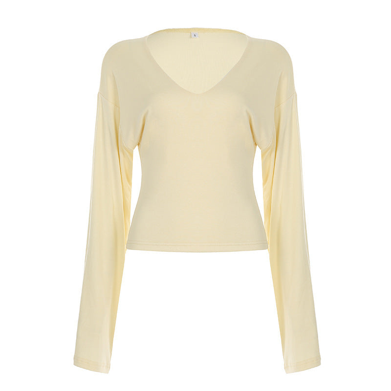 Chemisier cropped à manches longues cintré pour femmes avec décolleté en V, épaules tombantes et qualité jersey douce Echo Archiv