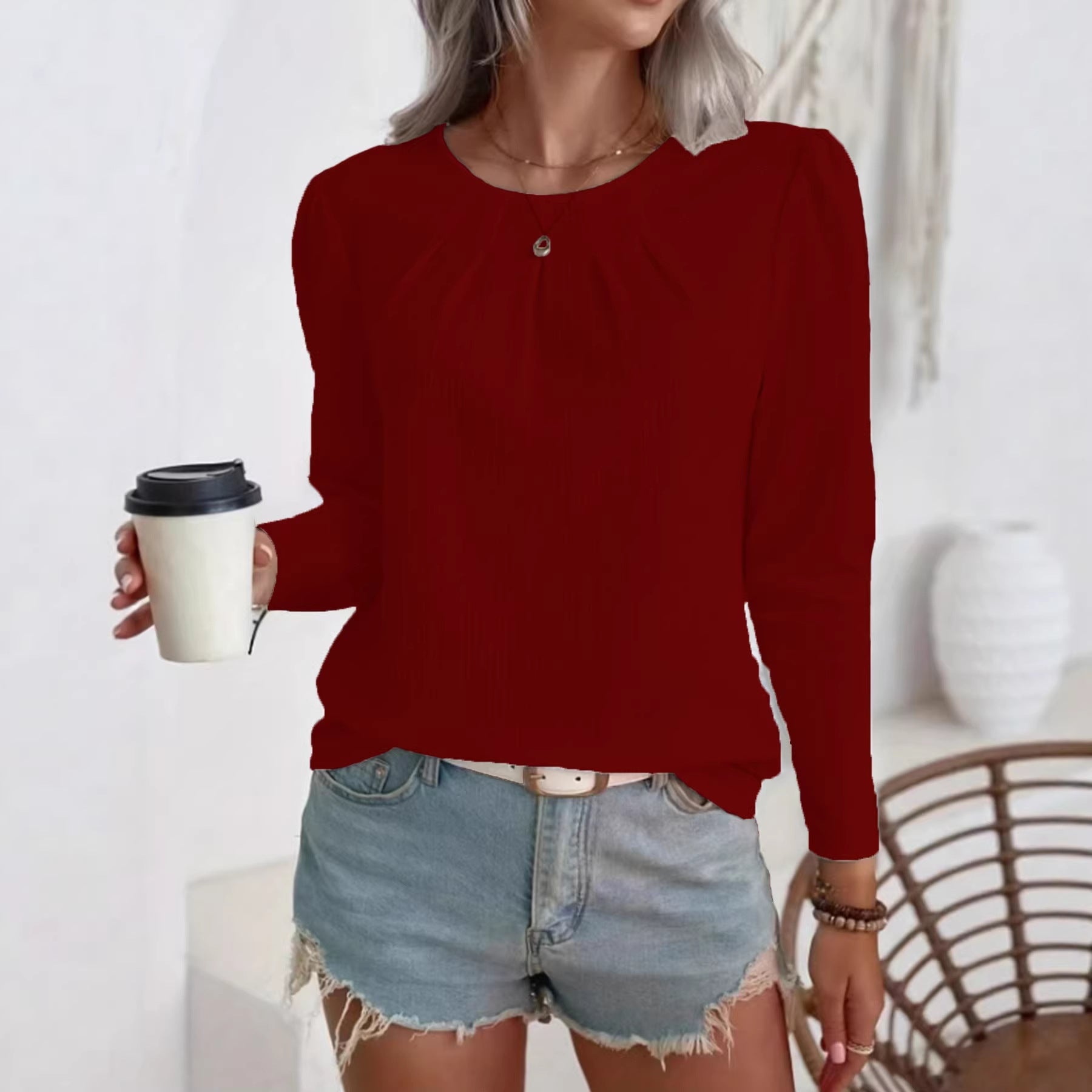 Blouse légère pour femmes avec col rond froncé et manches longues Echo Archiv