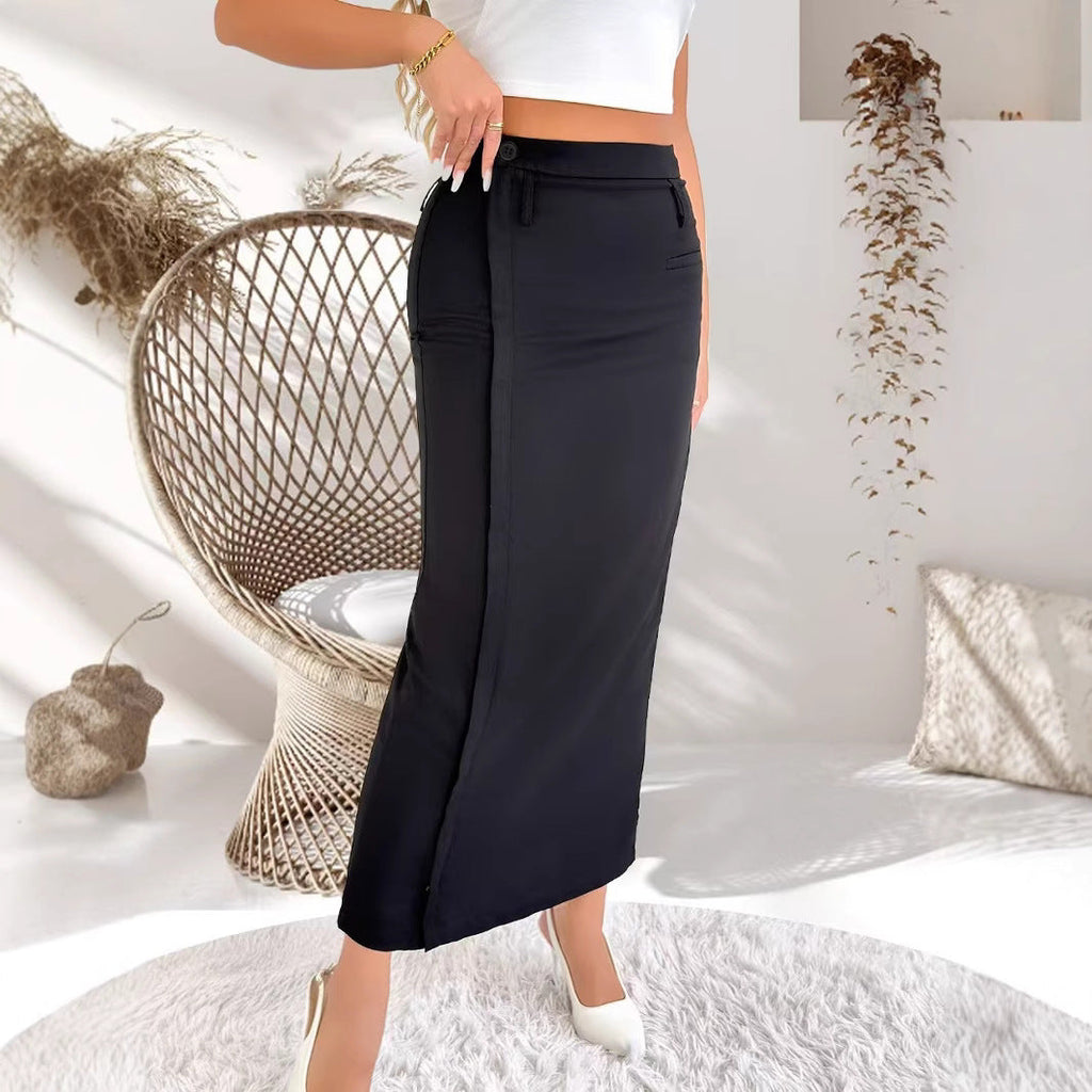 Jupe maxi femme à taille haute, fente avec fermeture éclair à l'avant et silhouette cintrée