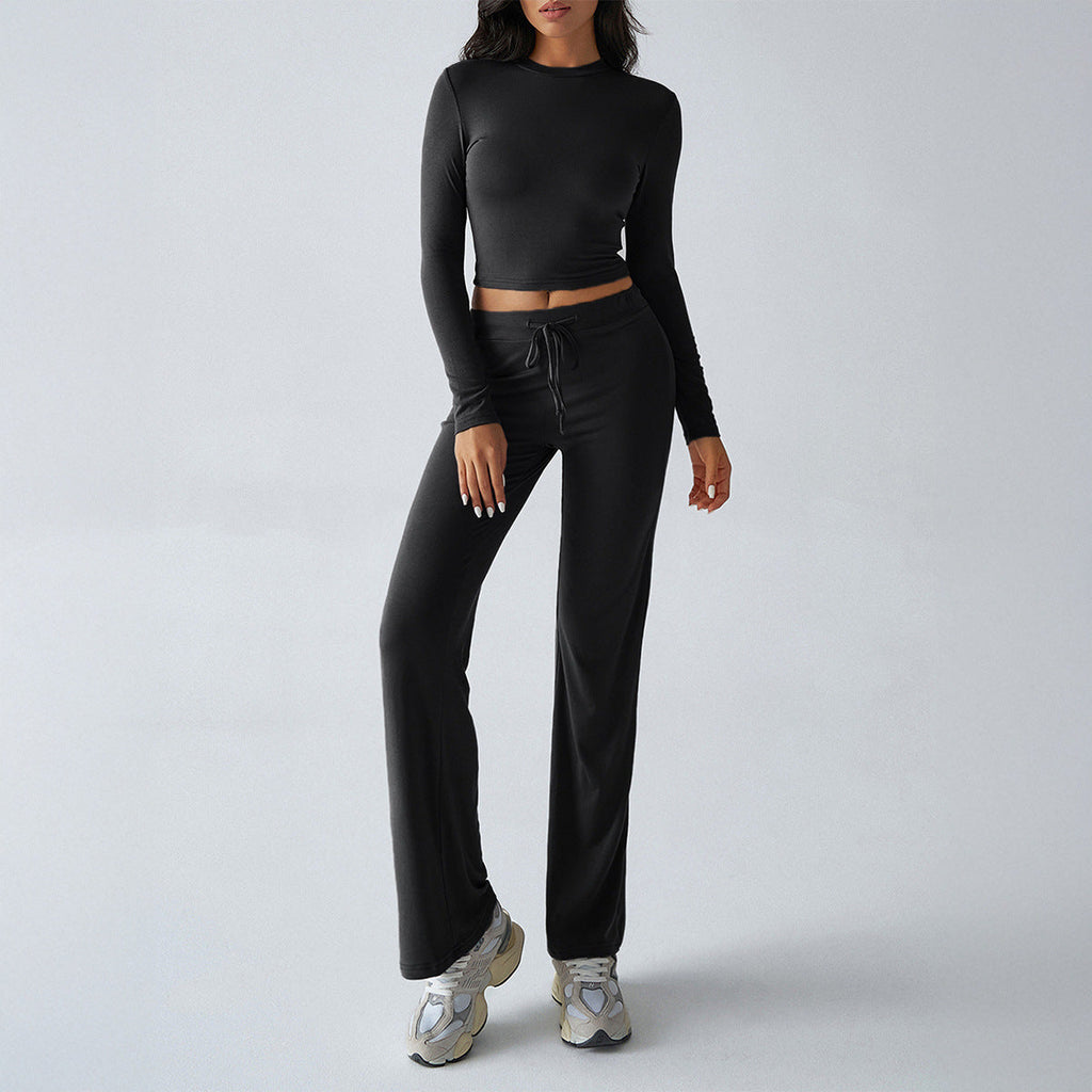 Ensemble de deux pièces pour femmes : top court à manches longues cintré et pantalon lounge ample en jersey stretch Echo Archiv
