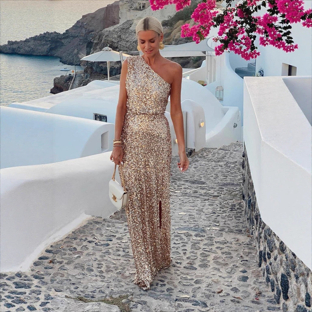 Robe maxi pour femmes avec fente latérale et paillettes
