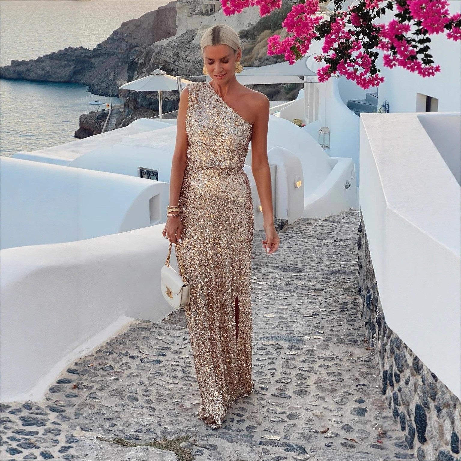 Robe maxi pour femmes avec fente latérale et paillettes