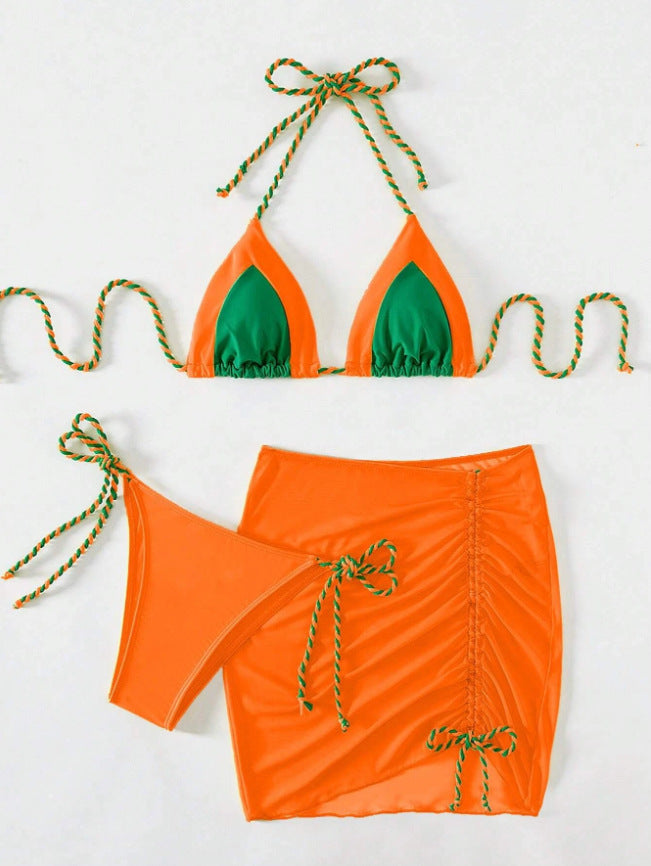 Ensemble de bikini triangle pour femmes avec fronces et liens R&B