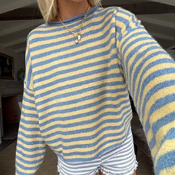 Pull oversized en peluche à rayures pour femmes avec décolleté bateau Echoarchiv