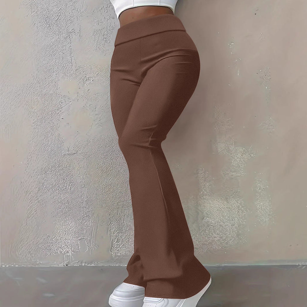 Pantalons flared taille haute pour femmes avec ceinture retournée et qualité stretch sculptante Echoarchiv