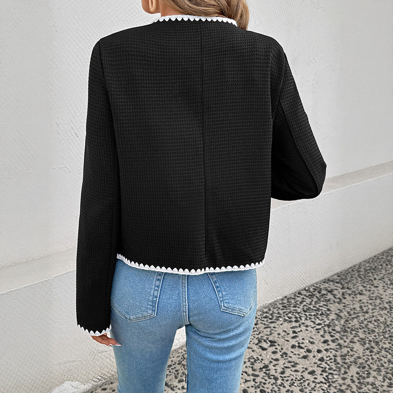 Veste Boxy Femme en Boucle Texturé avec Bordures en Crochet Décoratives et Poches Plaquées Echoarchiv
