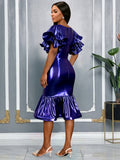 Robe de soirée glamour pour femmes avec épaules volumineuses en volants R&B