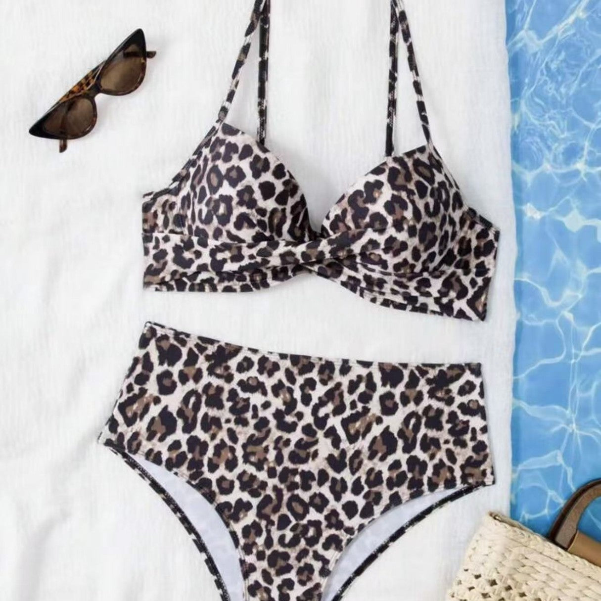 Ensemble de bikini taille haute pour femmes avec haut rembourré et motif animal R&B