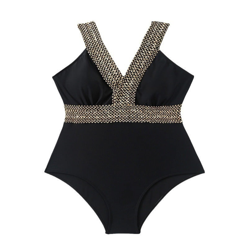 Maillot de bain une pièce pour femmes avec détails dorés décoratifs R&B