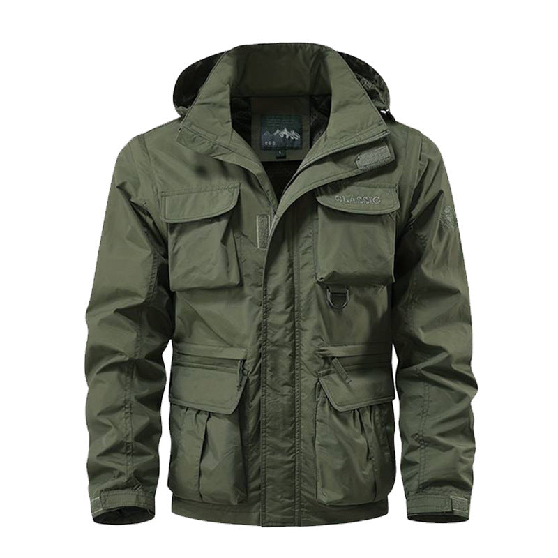 Veste de terrain multifonctionnelle pour hommes avec capuche, de nombreuses poches à rabat et zippées, ainsi qu'une membrane coupe-vent et déperlant Echo Archiv
