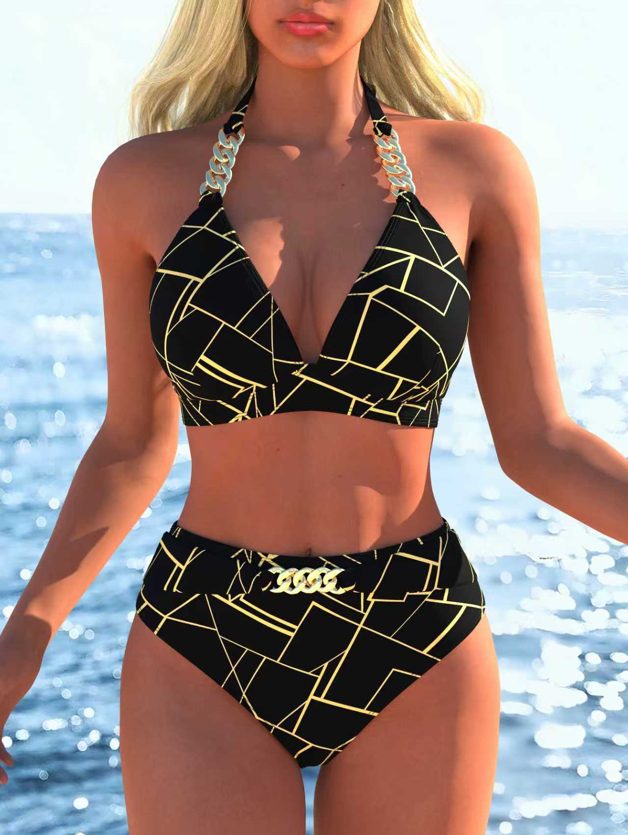 Bikini pour femmes avec motif marbré luxueux et détails raffinés R&B