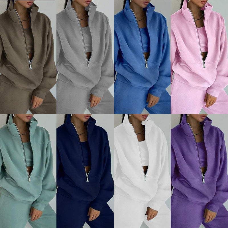 Ensemble de sweat-shirt à demi-zip et pantalon de jogging pour femmes avec col montant, coupe oversize et doux French-Terry Echo Archiv
