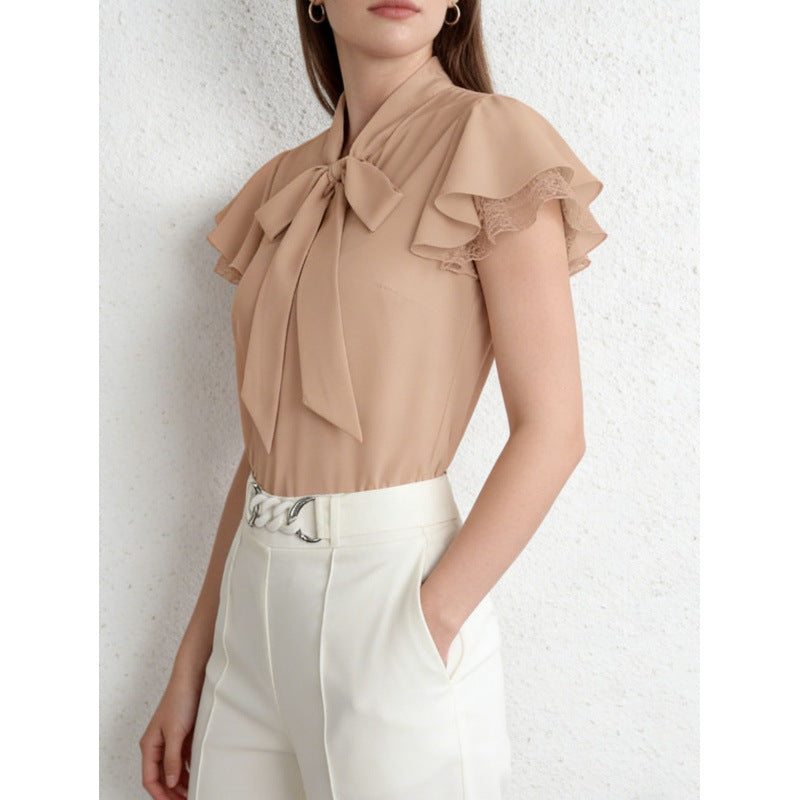 Blouse femme avec manches à volants et nœud féminin Heidi-Mode