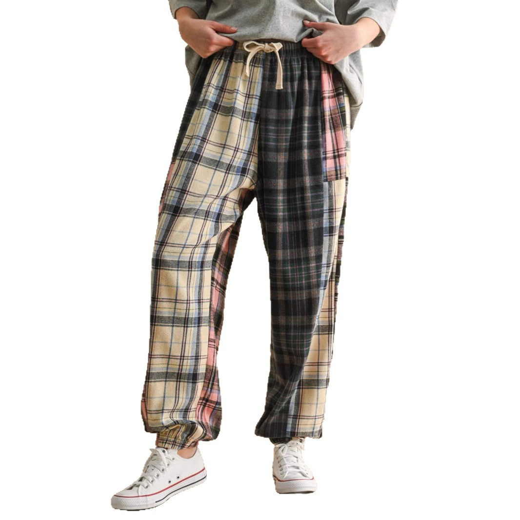 Pantalon de confort à carreaux pour femmes avec taille élastique R&B