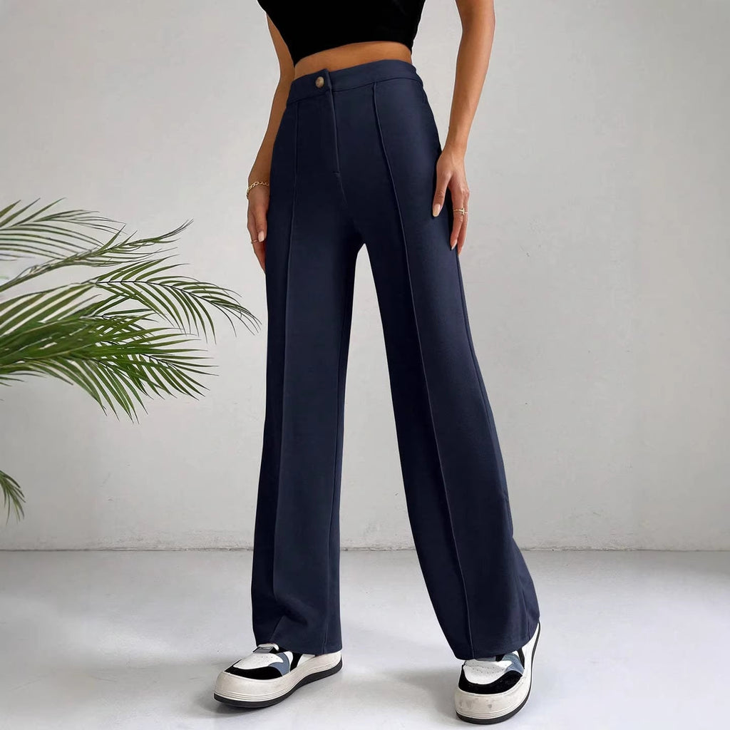 Pantalon Palazzo Femme Taille Haute avec Pli Marqué et Jambes Amples
