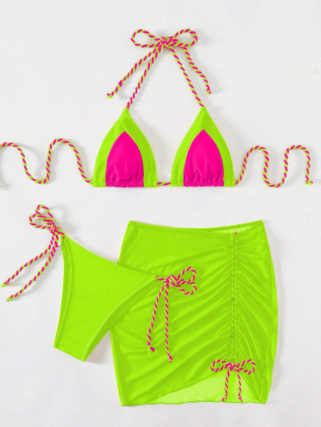 Ensemble de bikini triangle pour femmes avec fronces et liens R&B
