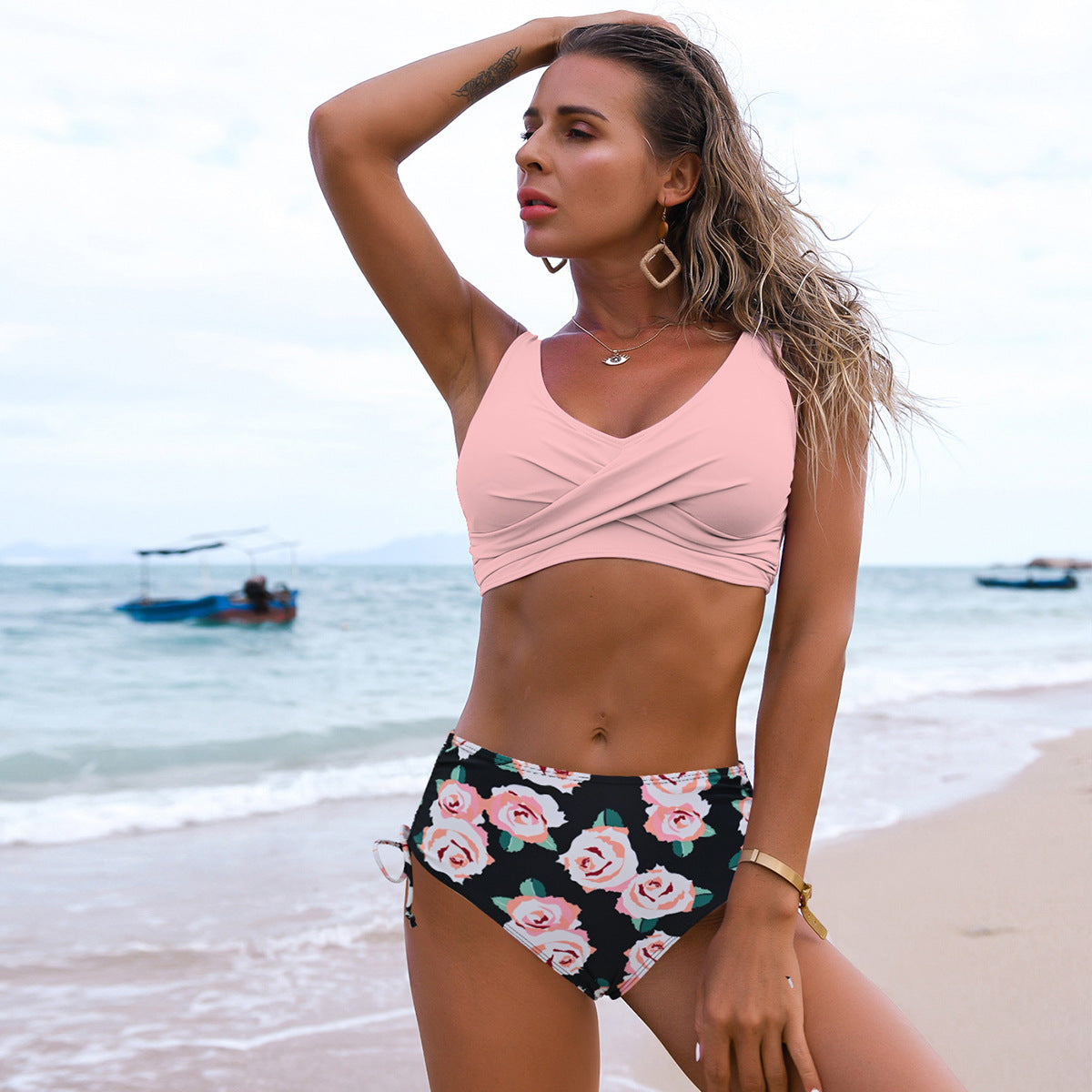 Ensemble Tankini Femme avec bas floral et haut drapé décontracté Echo Archiv