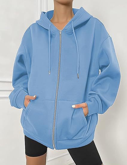 Veste à capuche zippée oversize pour femmes avec fermeture éclair contrastante, capuche double épaisseur et poche kangourou Echo Archiv
