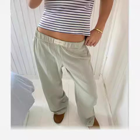 Pantalons de loisirs pour femmes, taille haute, longueur cheville, en mélange de coton doux avec taille élastique Echoarchiv
