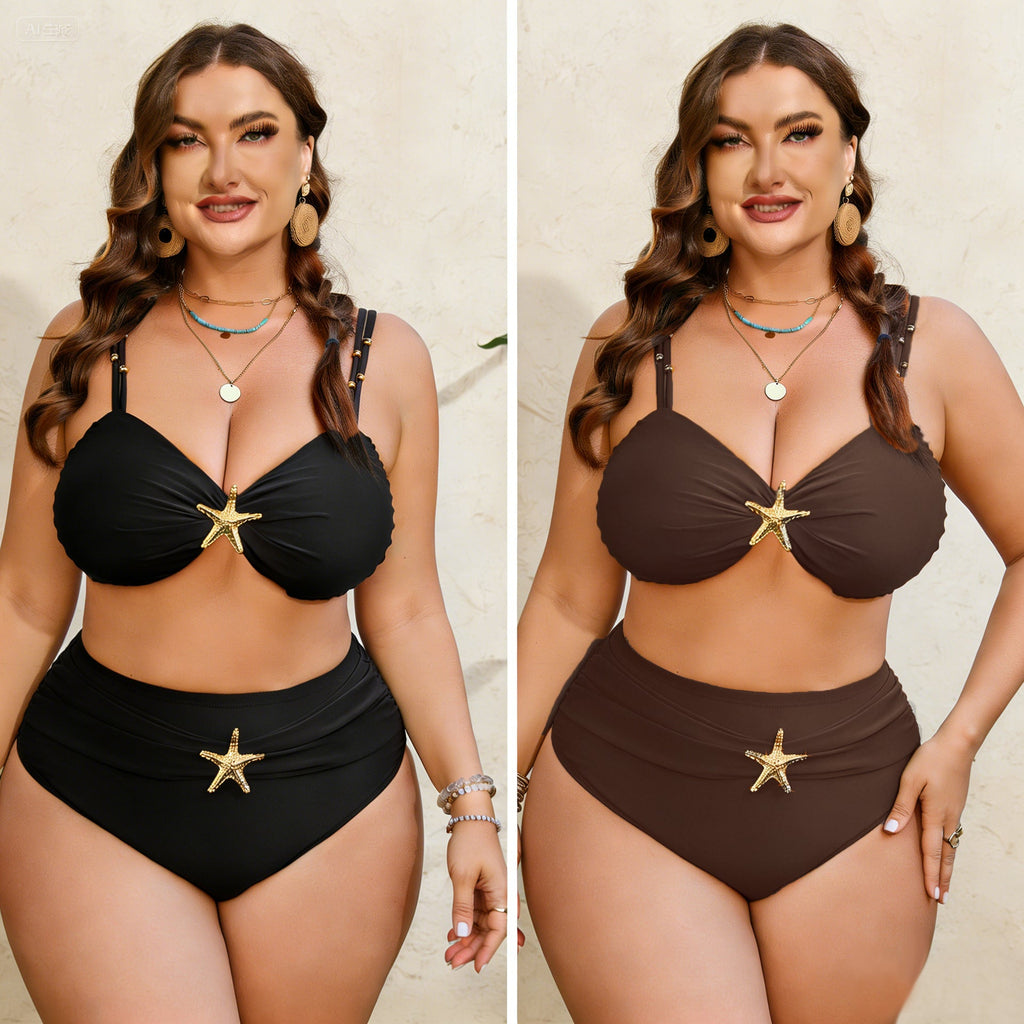 Ensemble de bikini taille haute pour femmes avec élégante application d'étoiles R&B