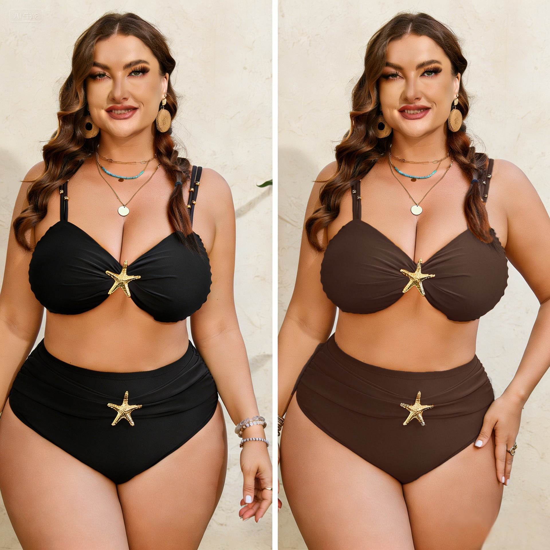 Ensemble de bikini taille haute pour femmes avec élégante application d'étoiles R&B