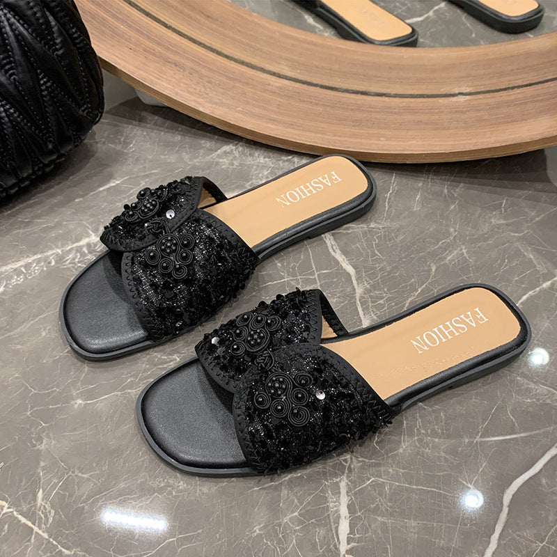 Mules tendance pour femmes avec des décorations décoratives et un design de semelle confortable R&B