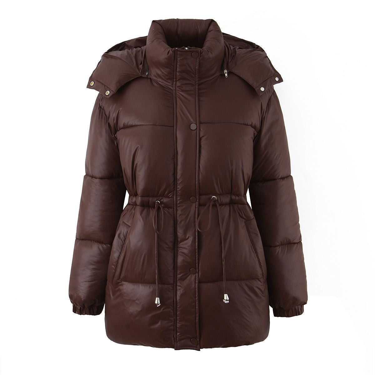 Veste à capuche pour femmes avec cordon de taille ajustable et finition brillante