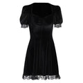 Robe Mini Femme Ludique avec Manches Bouffantes et Dentelle Délicate R&B