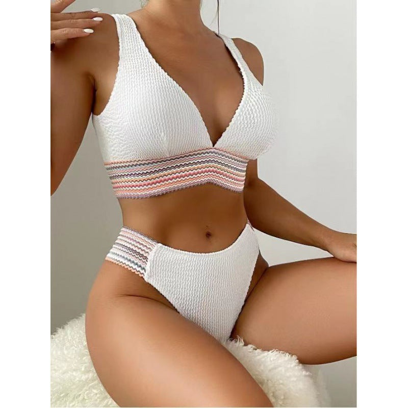 Ensemble de bikini à motifs vagues pour femmes avec décolleté en V profond R&B