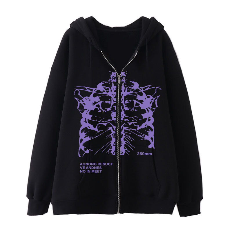 Veste à capuche pour femmes avec fermeture éclair intégrale et impression cœur côtelé Echo Archiv