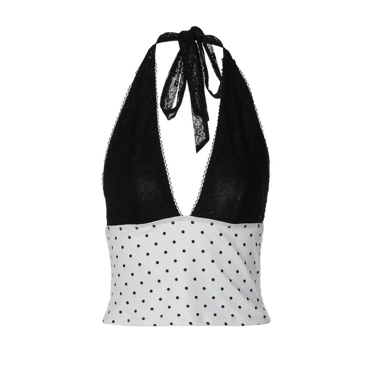 Débardeur à pois ludique pour femmes avec insert en dentelle transparente R&B