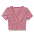 Blouse Femme à Manches Courtes à Carreaux avec Décolleté en V et Boutonnière Heidi-Mode