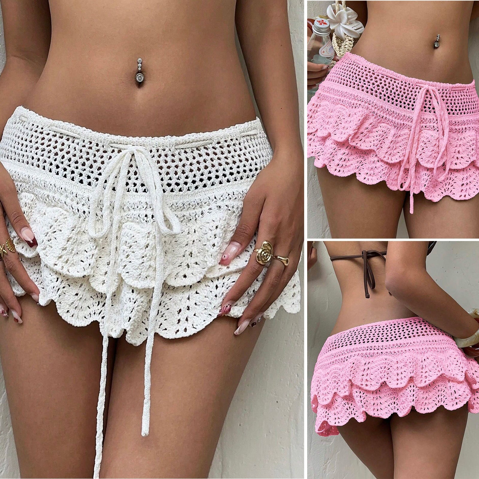 Jupe d'été asymétrique en crochet pour femmes R&B