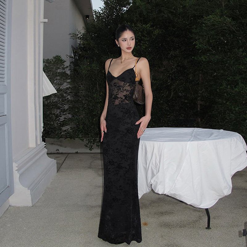 Robe Maxi Élégante en Dentelle pour Femmes avec Bretelles Fines et Effet Transparent Heidi-Mode