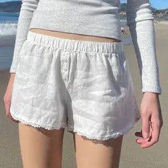 Short de nuit pour femmes avec taille élastique et ceinture tendance R&B