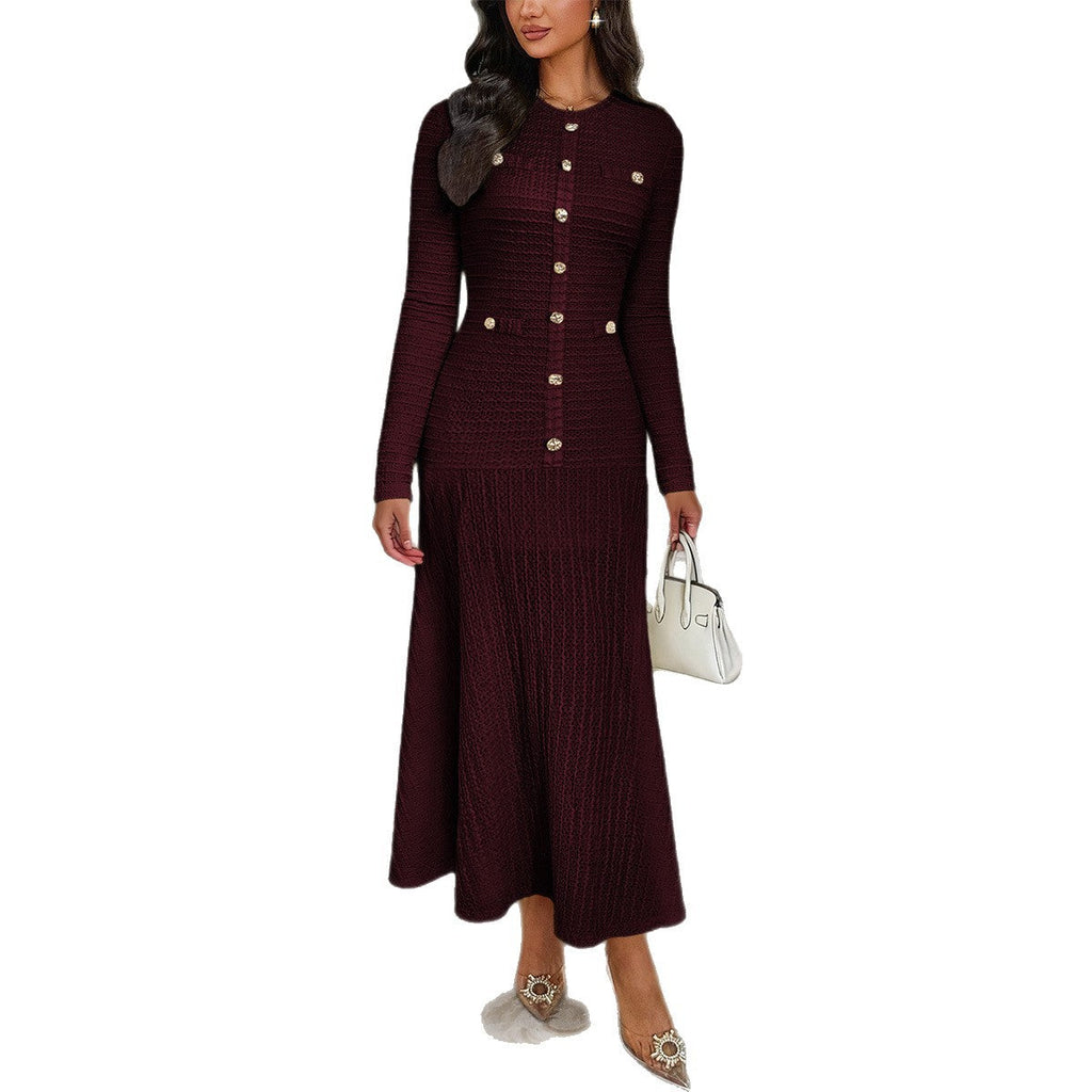 Robe maxi en tricot cintrée pour femmes avec boutonnière et boutons décoratifs Echo Archiv