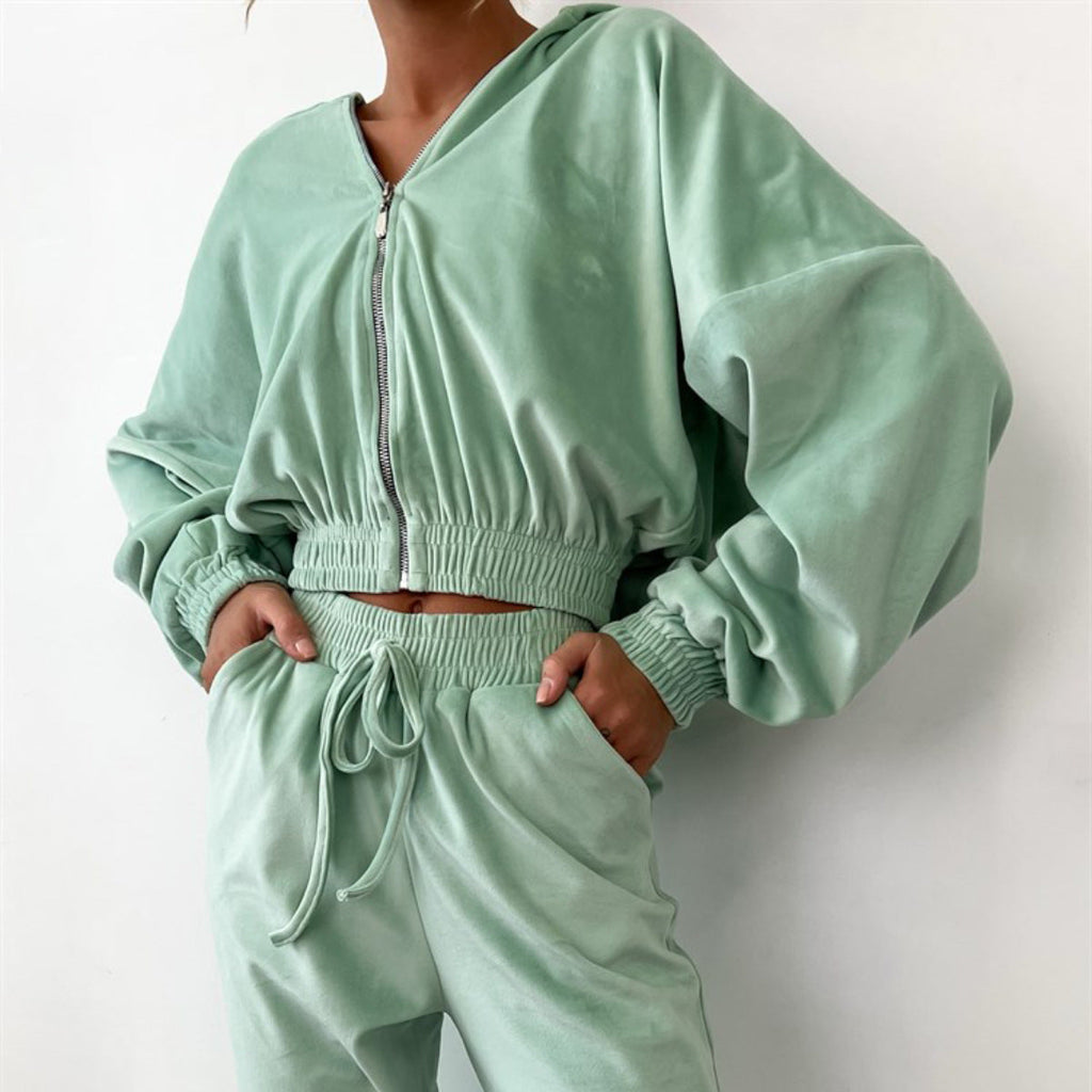 Hoodie en velours pour femmes avec zip demi-haut et pantalon de jogging taille haute avec cordon de serrage Echo Archive