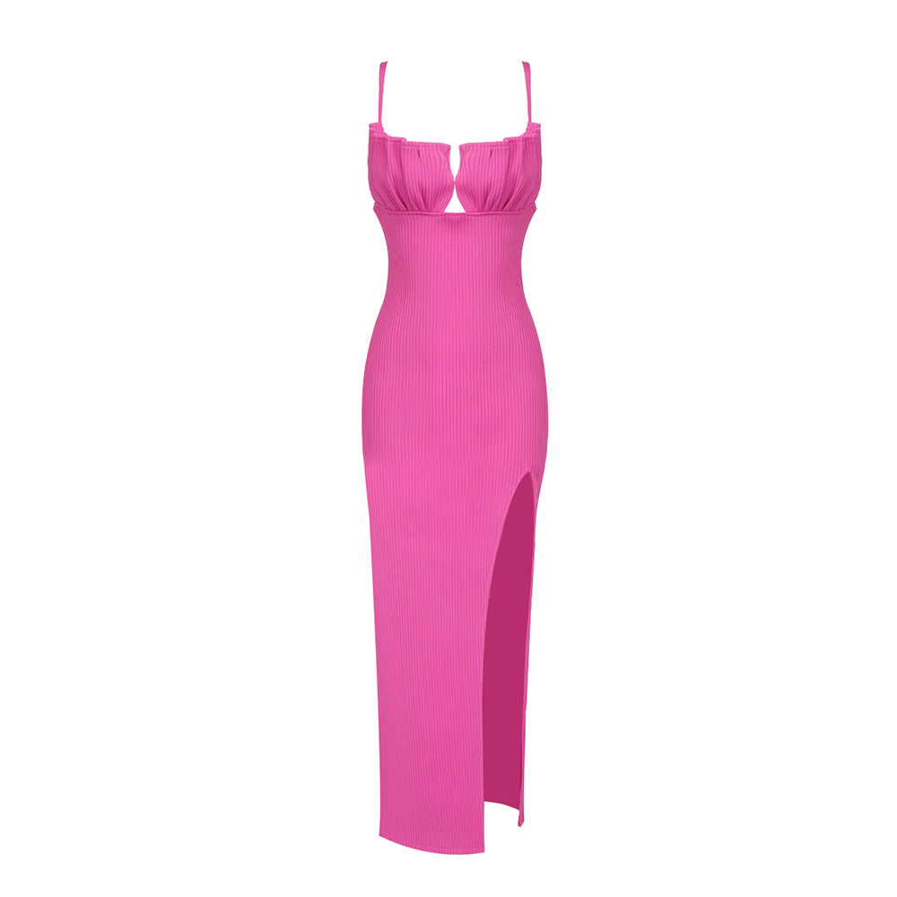 Robe maxi ajustée pour femmes avec fente raffinée et bretelles rembourrées Heidi-Mode