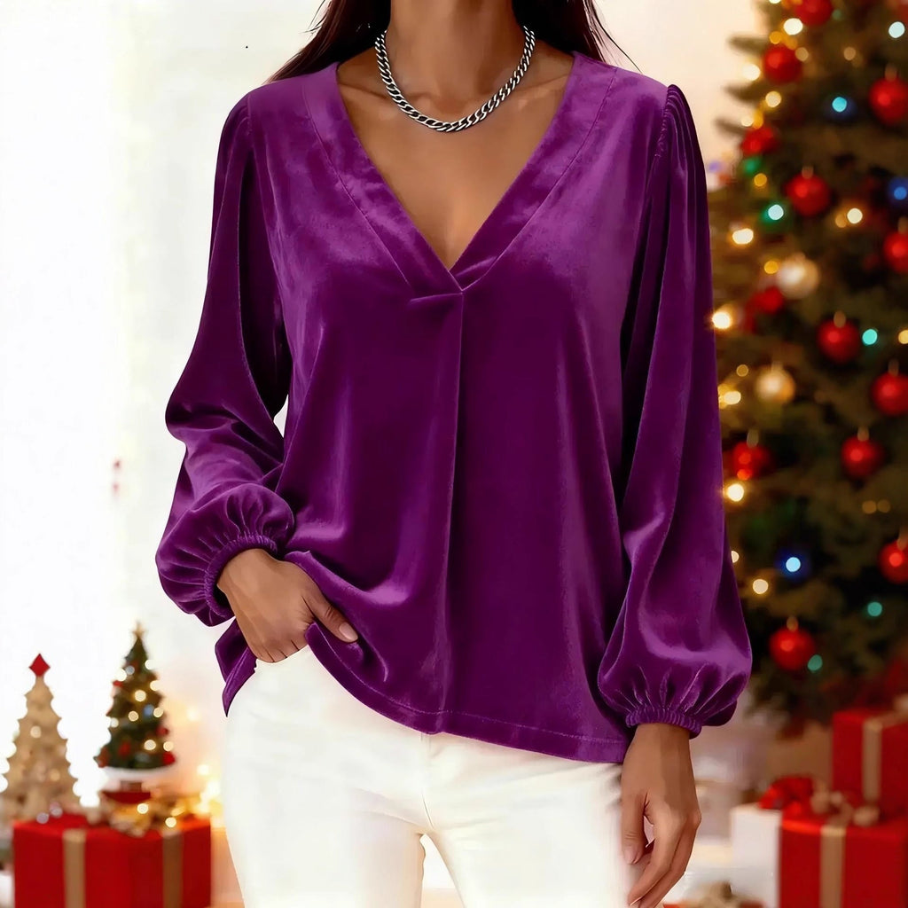 Blouse en velours élégante pour femmes avec décolleté en V