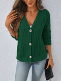 Cardigan en tricot à col en V côtelé pour femmes avec boutons décoratifs, épaules légèrement tombantes et ourlet carré Echo Archiv