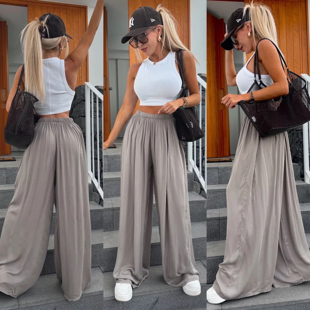 Pantalon Palazzo pour femmes avec taille élastique haute et jersey fluide Echo Archive