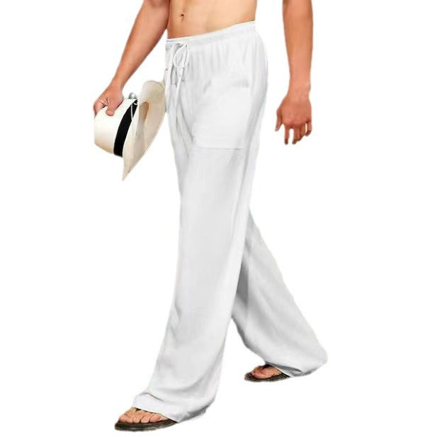 Pantalon large en lin pour hommes avec cordon de serrage, poches latérales plaquées et coupe Relaxed-Fit Echo Archiv