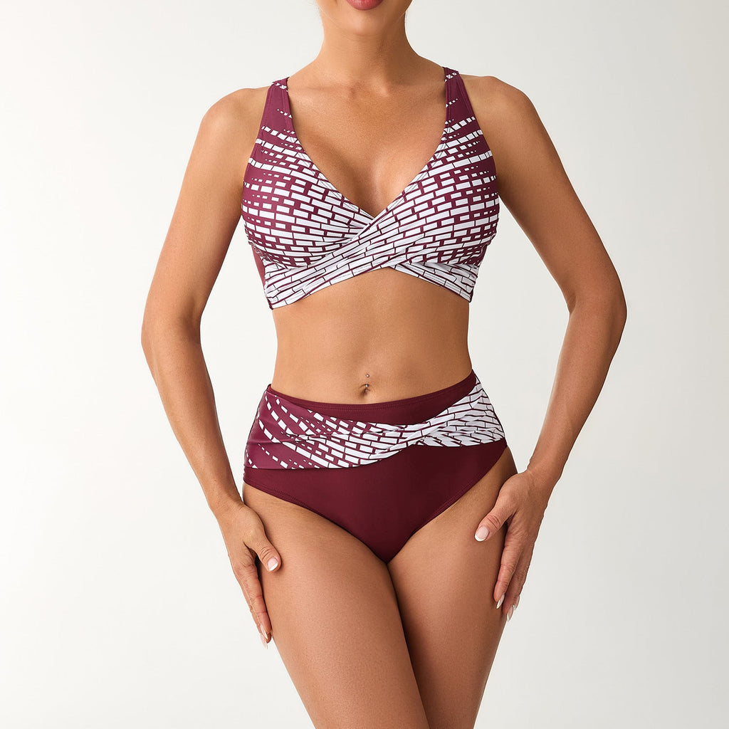 Ensemble de bikini taille haute pour femmes avec un haut lacé et des accents graphiques R&B