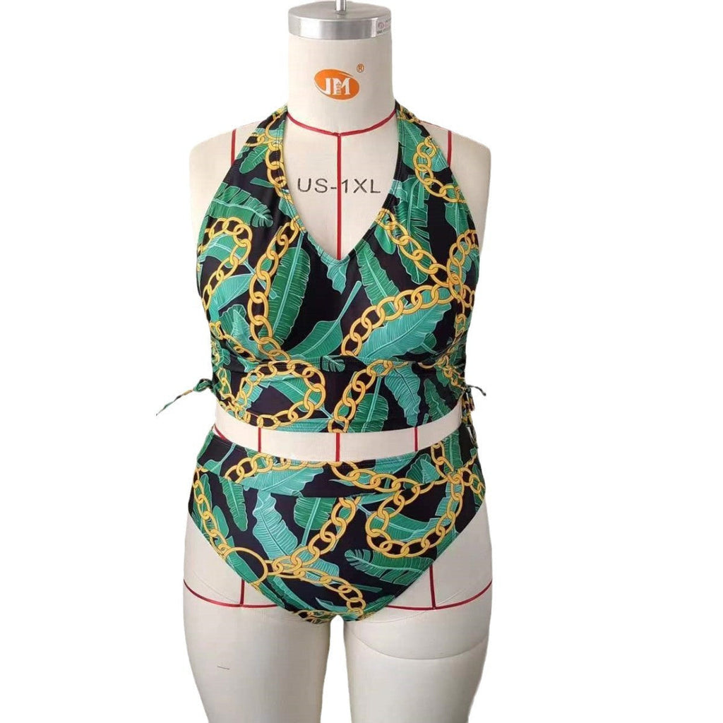Ensemble de bikini taille haute pour femmes avec imprimé palmier moderne R&B