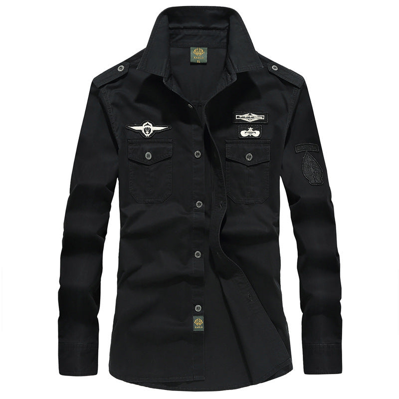 Chemise utilitaire à manches longues pour hommes, inspirée par le militaire, avec épaulettes, poches poitrine plaquées et badges Echo Archiv