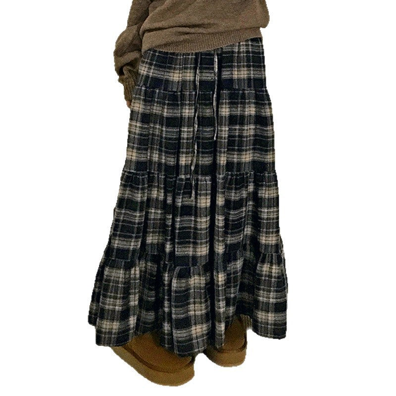Jupe maxi à carreaux pour femmes en look superposé R&B