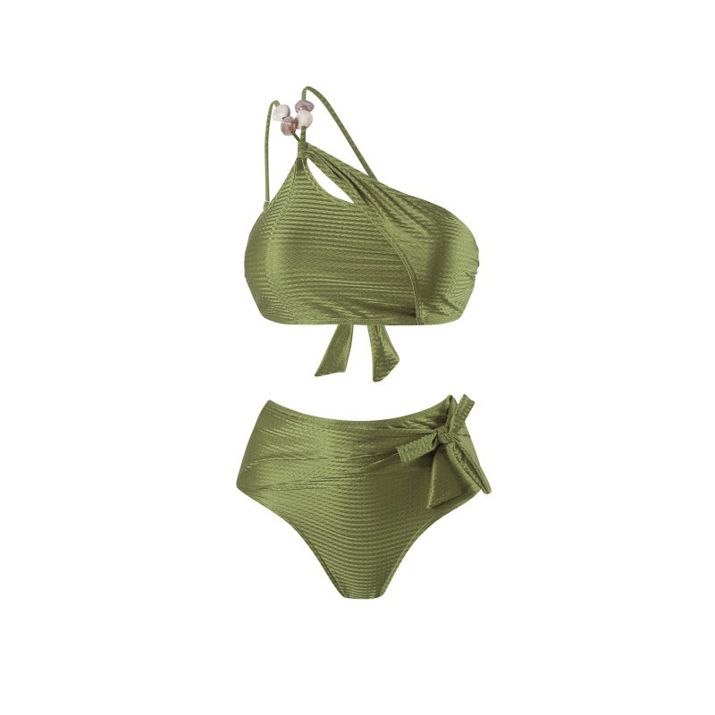 Bikini femme taille haute avec coupe asymétrique et design enroulé raffiné R&B